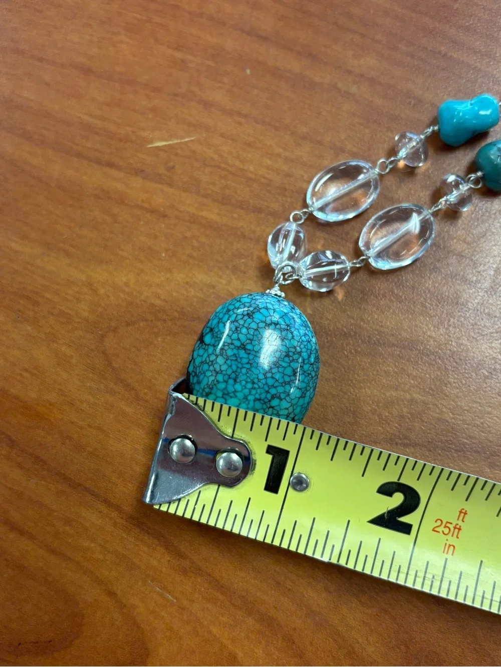 LUC CN 925 Sterling Turquoise Stone Pendant Necklace with Clear Bead Accents